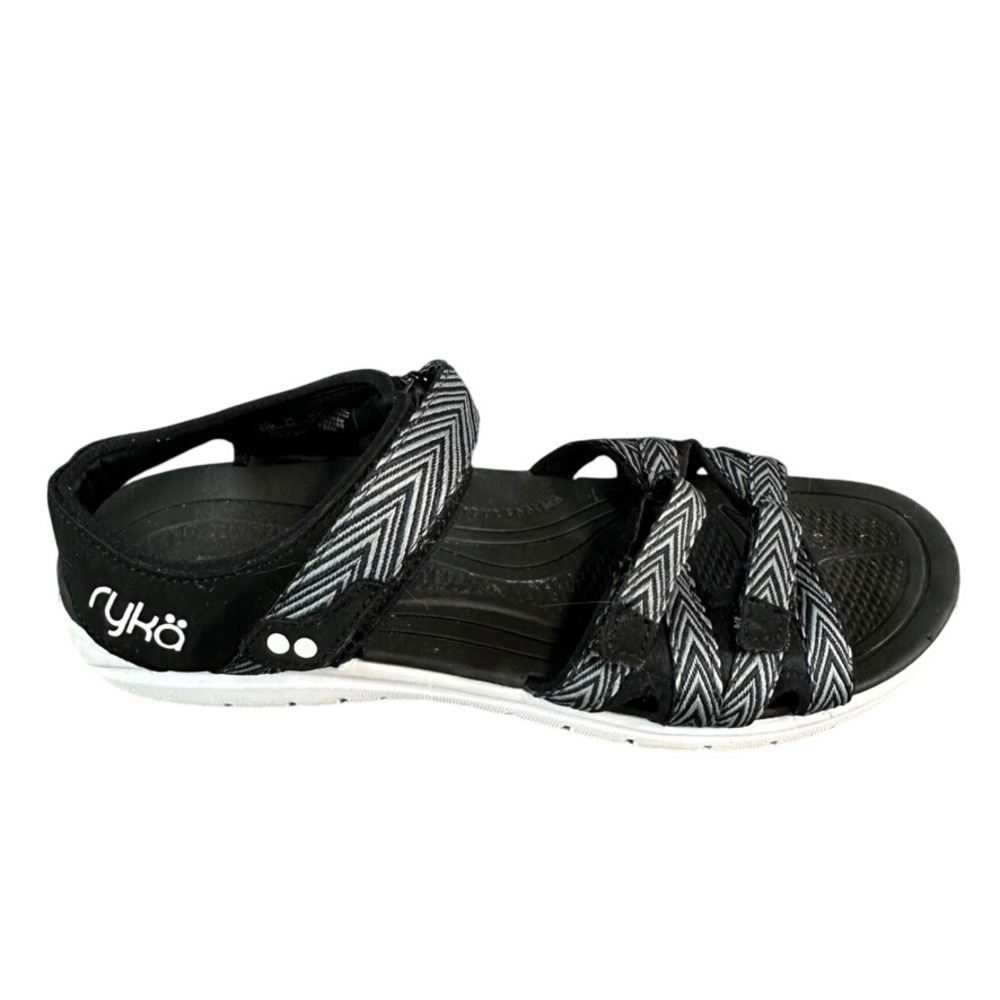 Ryka Savannah 2 Sport Sandals Black Grey Chevron Strappy Walking Womens 8.5